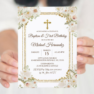 Cute Brown Mexican Baptism & First Birthday Kaart