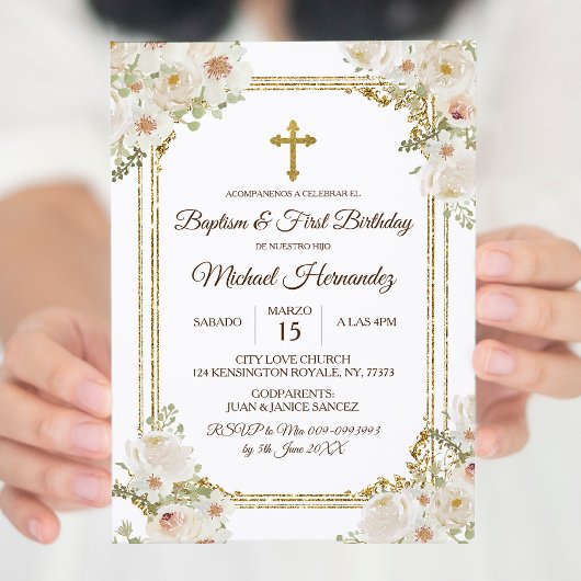 Cute Brown Mexican Baptism & First Birthday Kaart