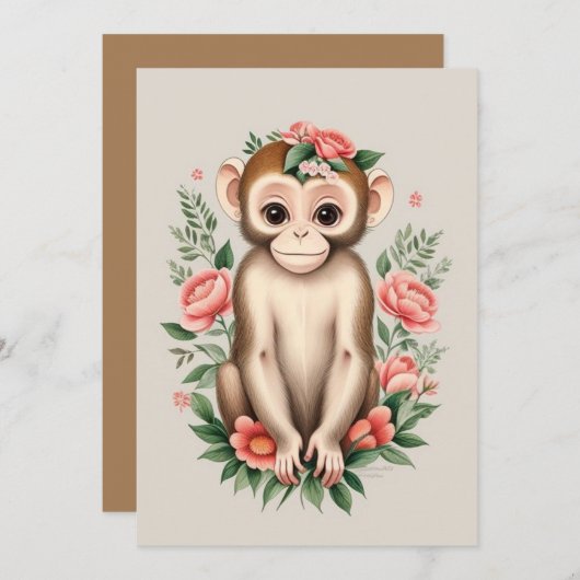 Cute Brown Monkey Bedankkaart (Voorkant / Achterkant)