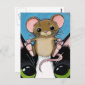 Cute Brown Mouse en Cat Briefkaart (Voorkant / Achterkant)