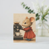 Cute Brown Mouse Makes Coffee Briefkaart (Staand voorkant)