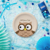 Cute Brown Owl Custom Text A03A Papieren Bordje (Feest)