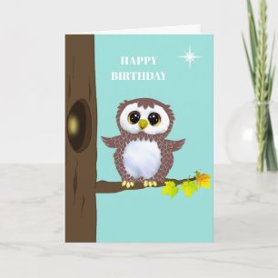 Cute Brown Owl & Editable Birthday Wishes op Blauw Kaart