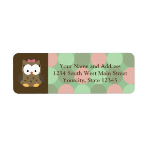 Cute Brown Owl w/roze Bow Etiket
