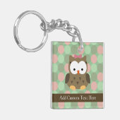 Cute Brown Owl w/roze Bow Sleutelhanger (Voorkant Links)