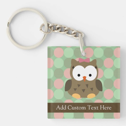 Cute Brown Owl w/roze Bow Sleutelhanger (Voorkant)