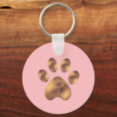 Cute Brown Pet Paw op Roze Sleutelhanger (Voorkant)