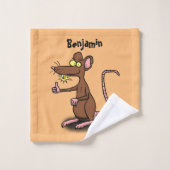 Cute brown rat duikt op cartoon bad handdoek (Wasdoekje)