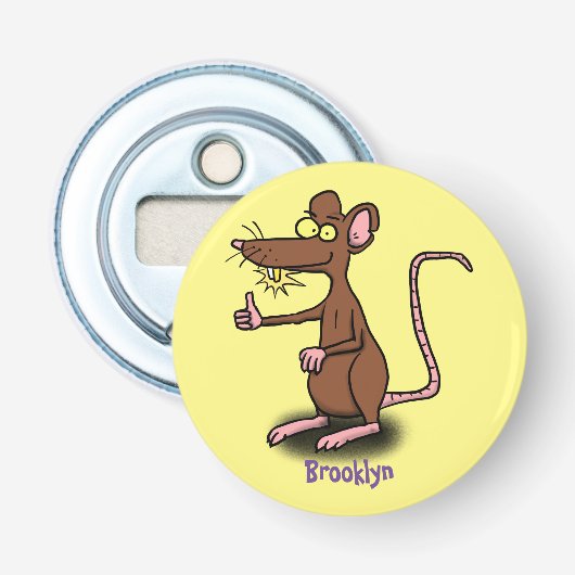 Cute brown rat duikt op cartoon button flesopener (Voorkant)