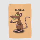 Cute brown rat duikt op cartoon golfhanddoek (Voorkant)