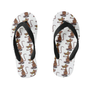 Cute brown rat duikt op cartoon kinder teenslippers
