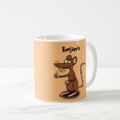 Cute brown rat duikt op cartoon koffiemok (Voorkant rechts)