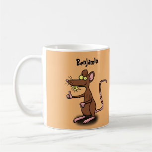 Cute brown rat duikt op cartoon koffiemok