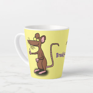 Cute brown rat duikt op cartoon latte mok