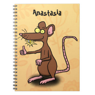 Cute brown rat duikt op cartoon notitieboek