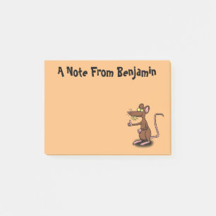 Cute brown rat duikt op cartoon post-it® notes