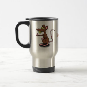 Cute brown rat duikt op cartoon reisbeker