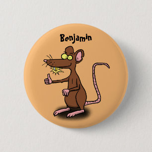 Cute brown rat duikt op cartoon ronde button 5,7 cm