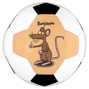 Cute brown rat duikt op cartoon voetbal