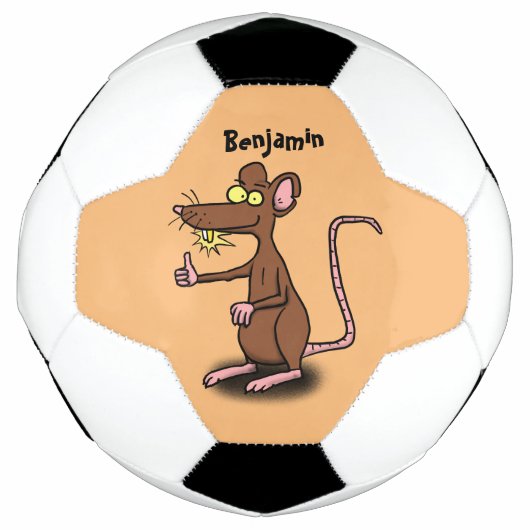 Cute brown rat duikt op cartoon voetbal (Voorkant)