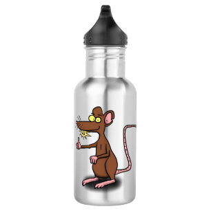 Cute brown rat duikt op cartoon waterfles 