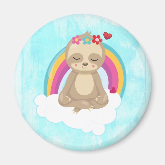 Cute Brown Sloth, Meditating on a Cloud Magneet (Voorkant)