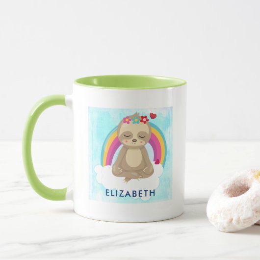 Cute Brown Sloth, Meditating on a Cloud Mok (Met donut)