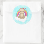 Cute Brown Sloth, Meditating on a Cloud Ronde Sticker (Tas)