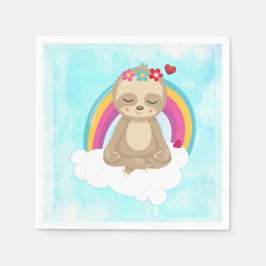 Cute Brown Sloth Meditating on a Cloud Servet (Voorkant)