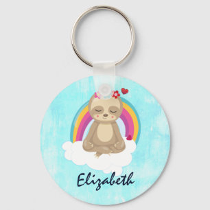 Cute Brown Sloth, Meditating on a Cloud Sleutelhanger