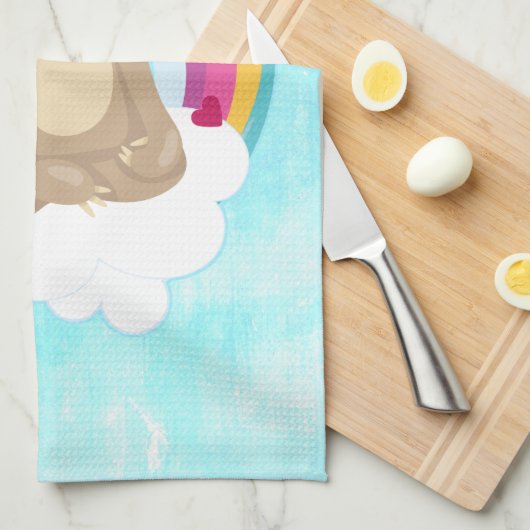 Cute Brown Sloth, Meditating on a Cloud Theedoek (Quarter Fold)