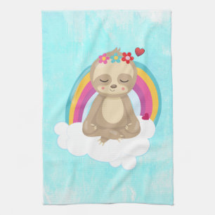 Cute Brown Sloth, Meditating on a Cloud Theedoek