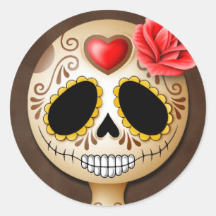 Cute Brown Sugar Skull Ronde Sticker