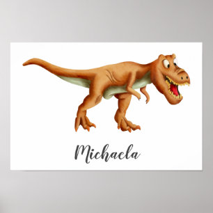 Cute Brown T-Rex Dinosaur met Roar Kind Room Poster