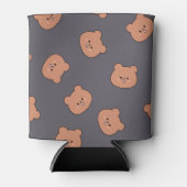 Cute Brown Teddy Bear Face Pattern Dark Blue Blikjeskoeler (Voorkant)