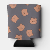 Cute Brown Teddy Bear Face Pattern Dark Blue Blikjeskoeler (Achterkant)