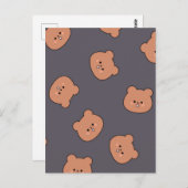 Cute Brown Teddy Bear Face Pattern Dark Blue Briefkaart (Voorkant / Achterkant)