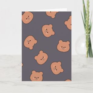 Cute Brown Teddy Bear Face Pattern Dark Blue Kaart