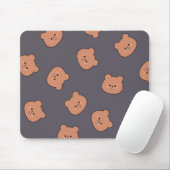 Cute Brown Teddy Bear Face Pattern Dark Blue Muismat (Met muis)