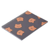Cute Brown Teddy Bear Face Pattern Dark Blue Notitieboek (Linkerzijde)