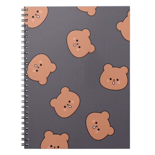 Cute Brown Teddy Bear Face Pattern Dark Blue Notitieboek (Voorkant)