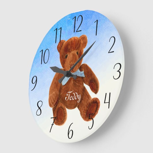 Cute Brown Teddy Bear Waterverf Artwork Watch Grote Klok (Hoek)