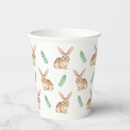 Cute Brown Watercolor Bunny And Greenery Pattern Papieren Bekers