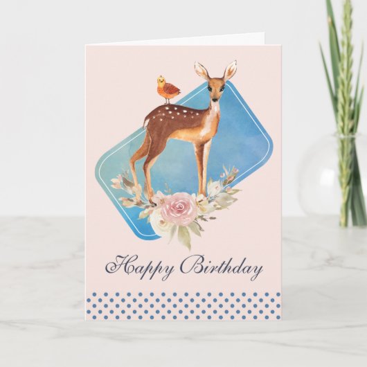 Cute Brown Waterverf Deer Rustic Birthday Kaart (Voorkant)