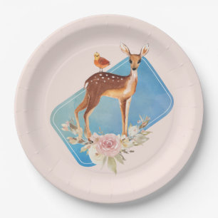 Cute Brown Waterverf Deer Rustic Elegance Papieren Bordje