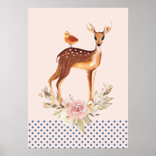 Cute Brown Waterverf Deer Rustic Elegance Poster (Voorkant)