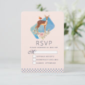 Cute Brown Waterverf Deer Rustic Elegance Wedding RSVP Kaartje (Staand voorkant)