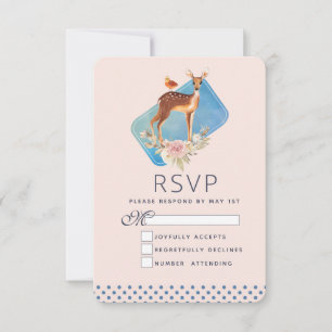 Cute Brown Waterverf Deer Rustic Elegance Wedding RSVP Kaartje