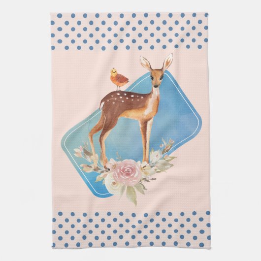 Cute Brown Waterverf Deer Rustic Theedoek (Verticaal)