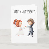 Cute Bruid en Bruidegom Dansen Trouwverjaardag Kaart (Voorkant)